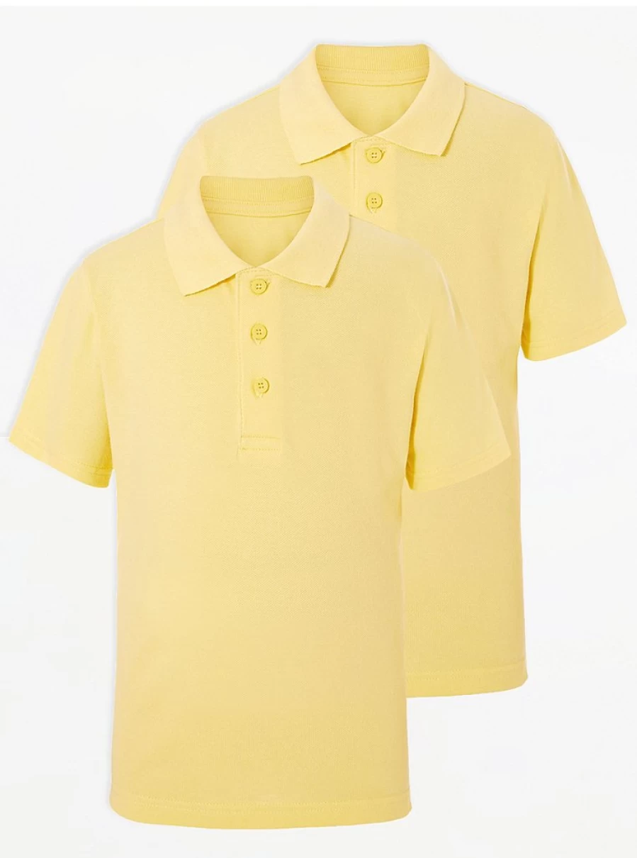 "George at Asda Yellow Slim Fit Short Sleeve Polo Shirts 2 Pack for School"
