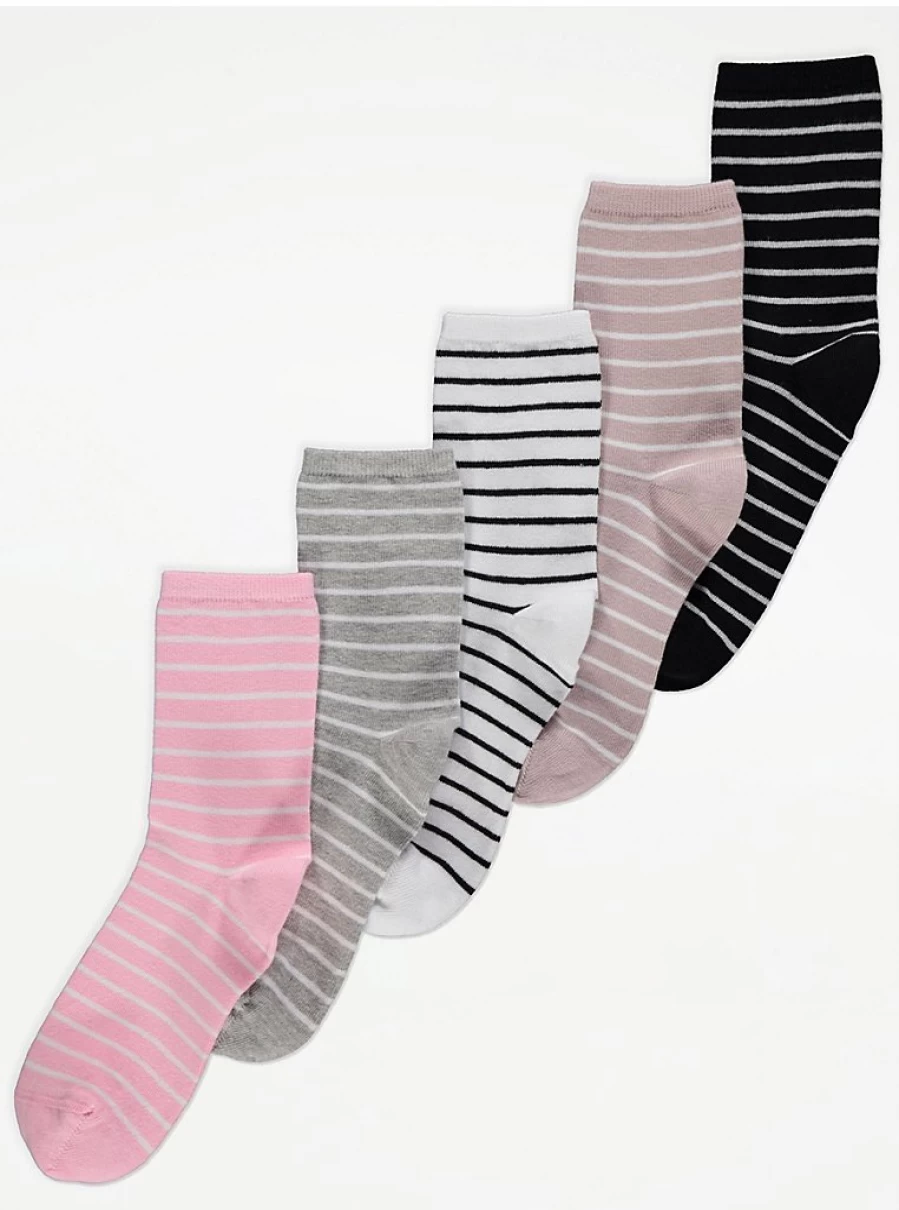 "George at Asda Striped Ankle Socks 5 Pack - Comfortable & Stylish Multi-Pack Socks"
