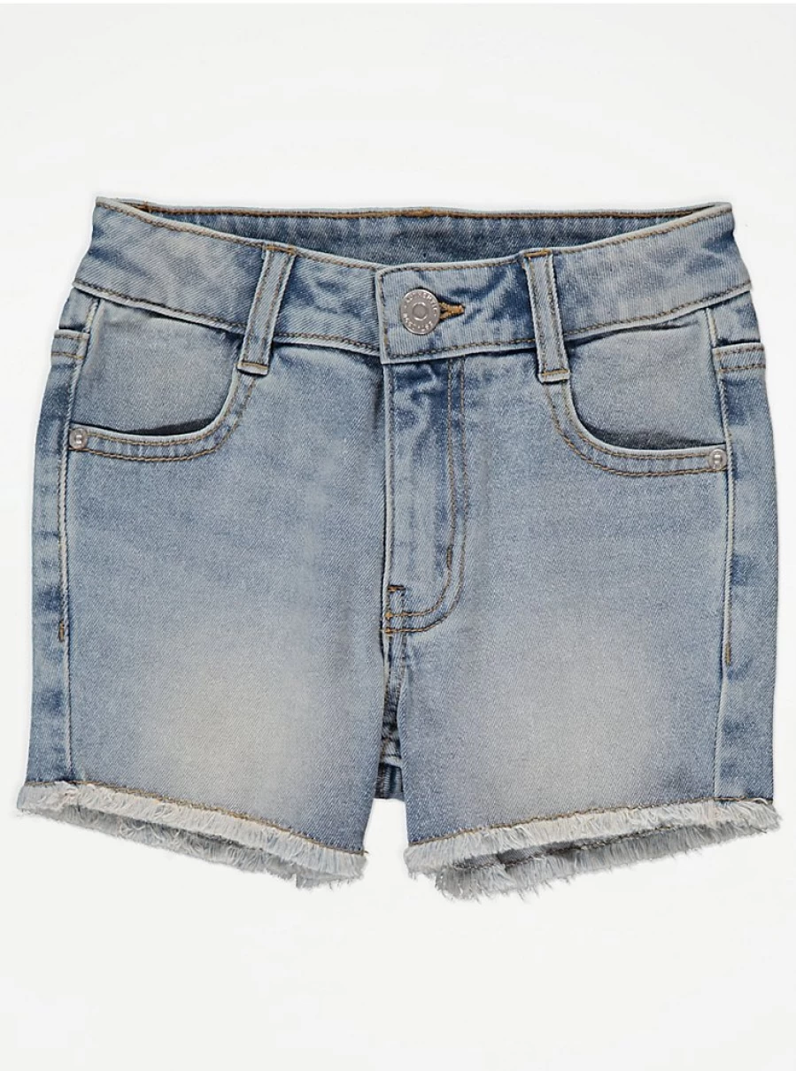 Girls' Light Wash Denim Shorts with Frayed Hem | George at Asda