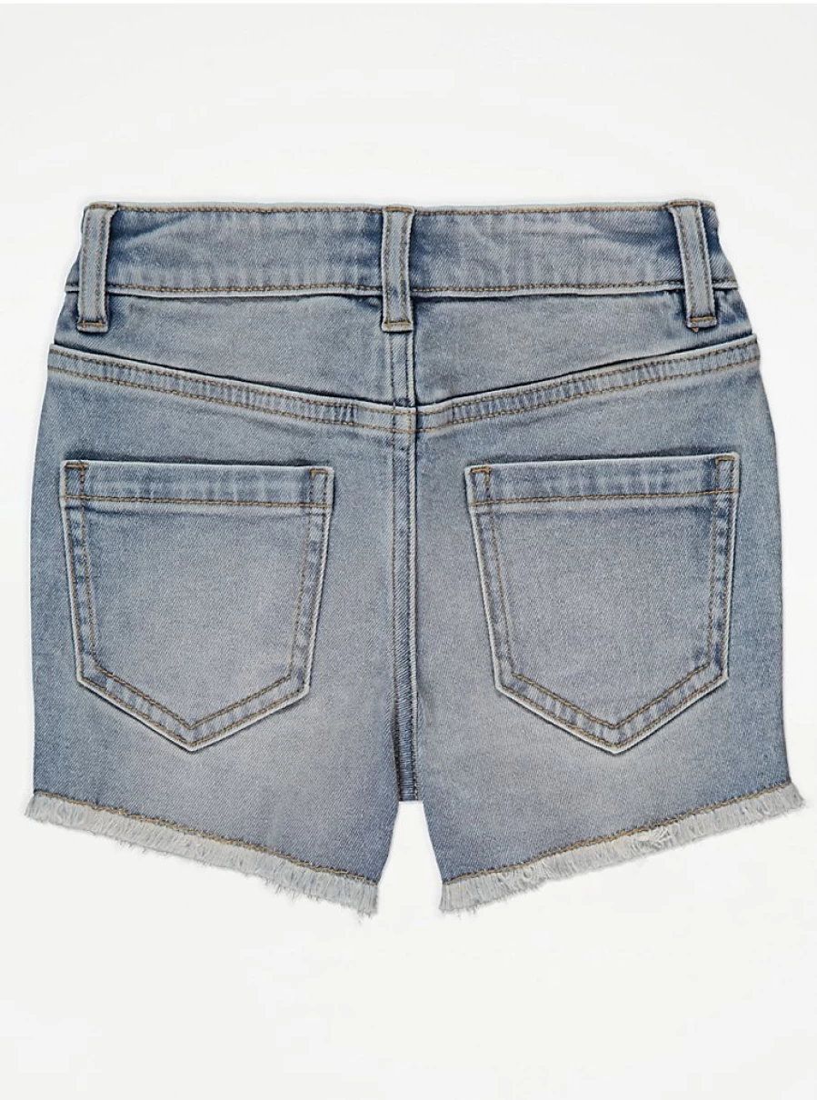 Girls' Light Wash Denim Shorts with Frayed Hem | George at Asda