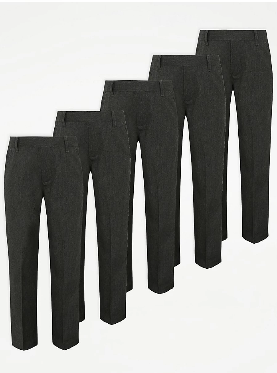 "George at Asda Boys' Grey Half Elastic Waist School Trousers 5-Pack – Comfortable & Durable"