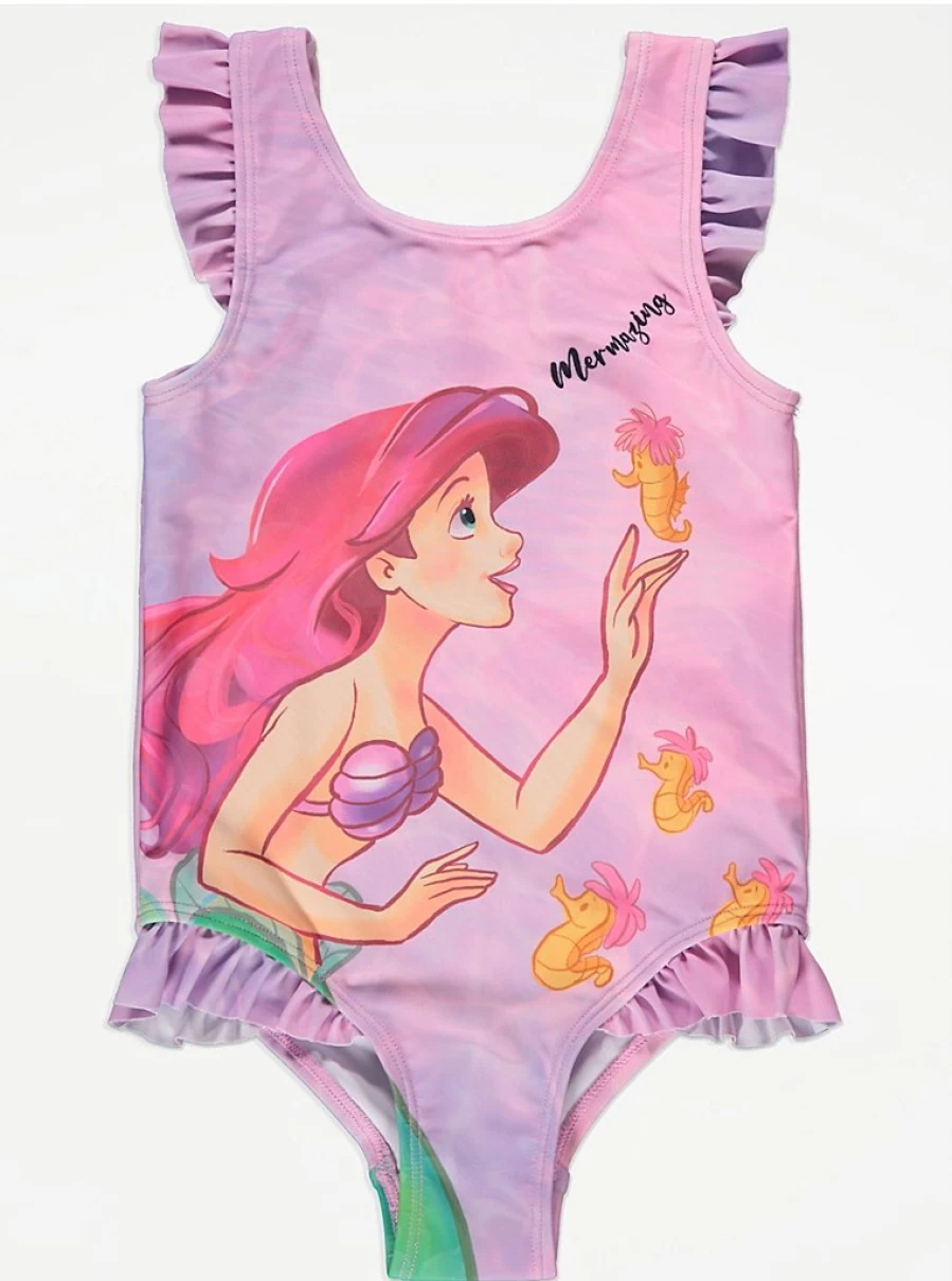 Disney Little Mermaid Girls' Swimsuit with Frill Trim | George at Asda Kids' Swimwear