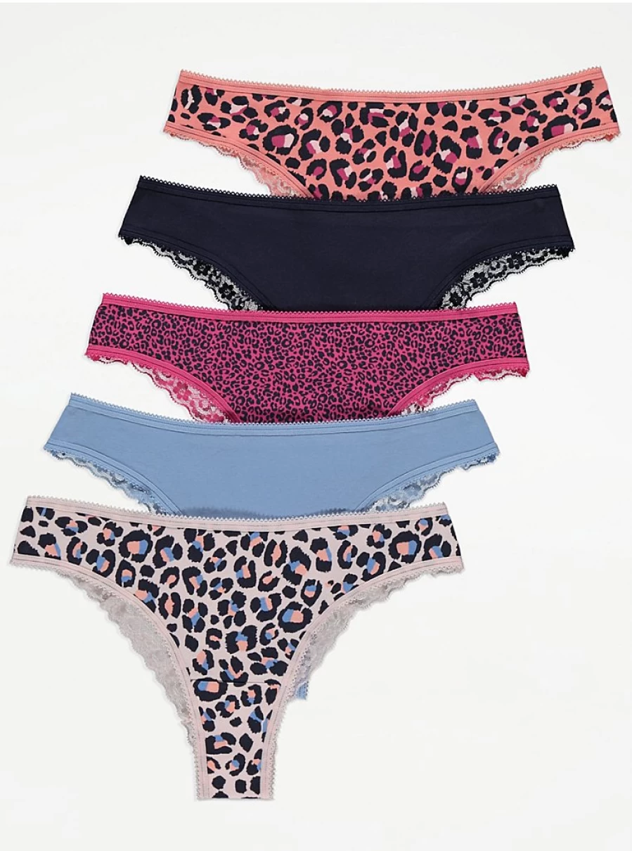 "George at Asda Bright Leopard Print Brazilian Knickers 5-Pack | Women's Lingerie Set"