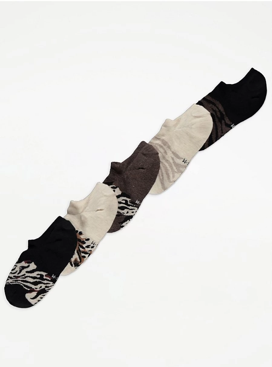 "George at Asda 5-Pack Animal Print Cotton No Show Socks for Women – Soft & Comfortable"