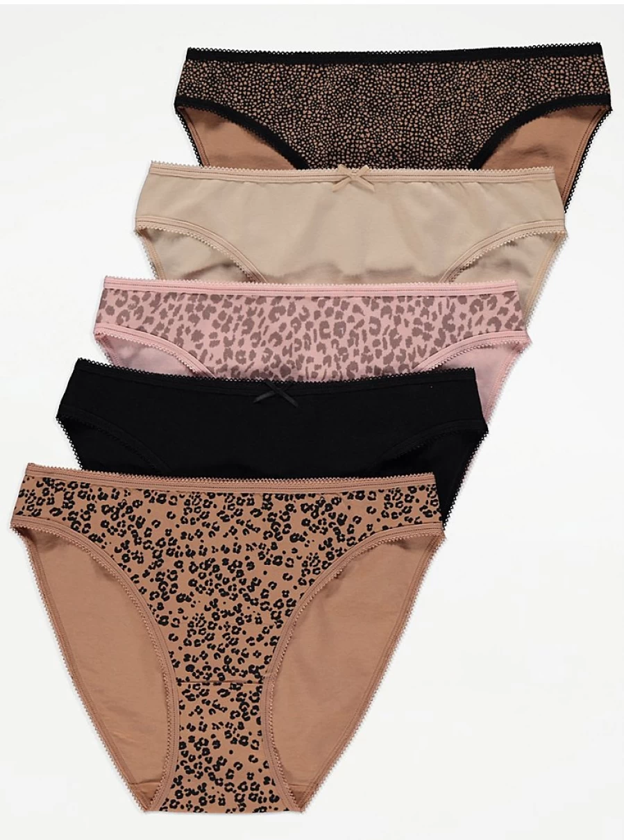 "George at Asda Women's Animal Print High Leg Knickers 5-Pack | Comfortable Lingerie Set"