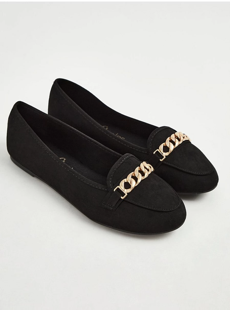Women's Black Chain Detail Ballet Loafers - George at Asda Comfortable Slip-On Shoes