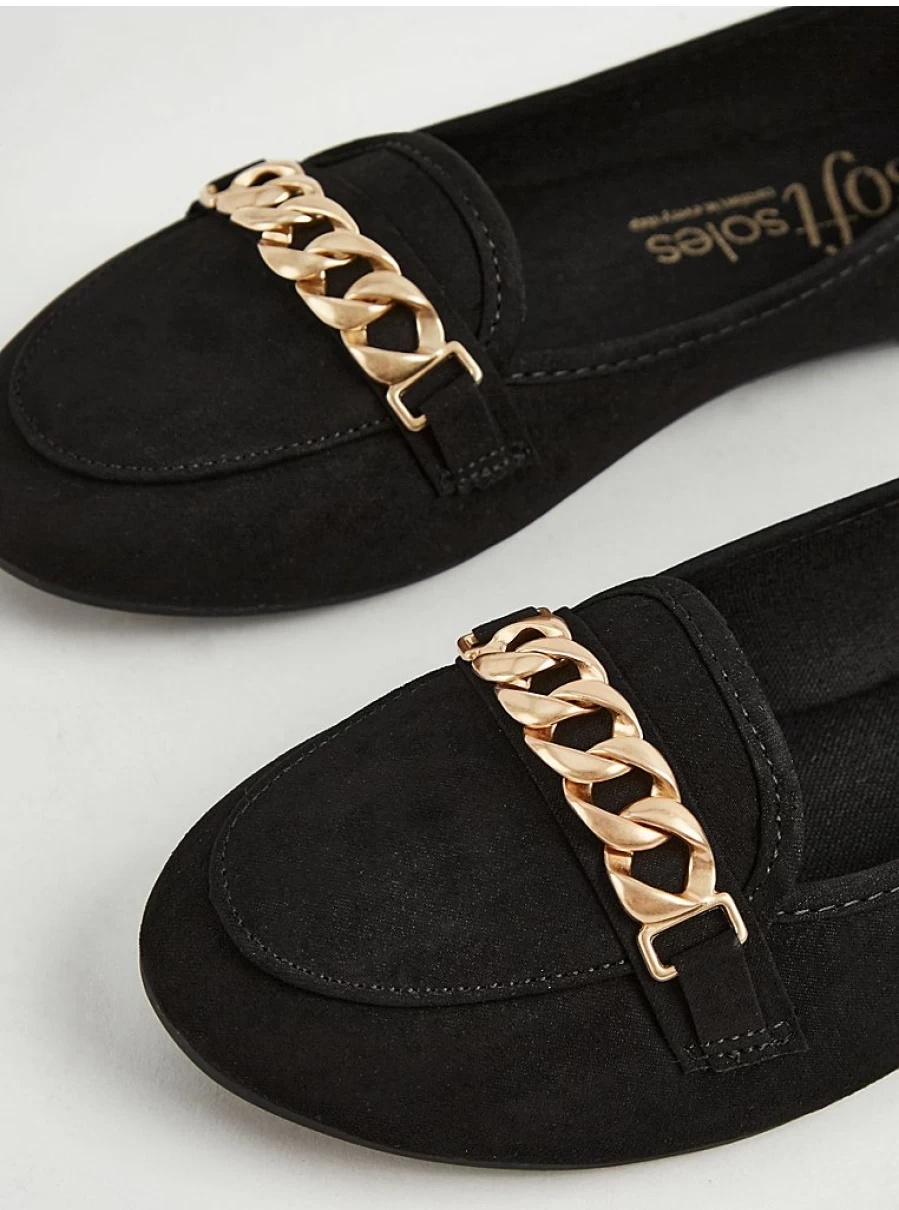 Women's Black Chain Detail Ballet Loafers - George at Asda Comfortable Slip-On Shoes