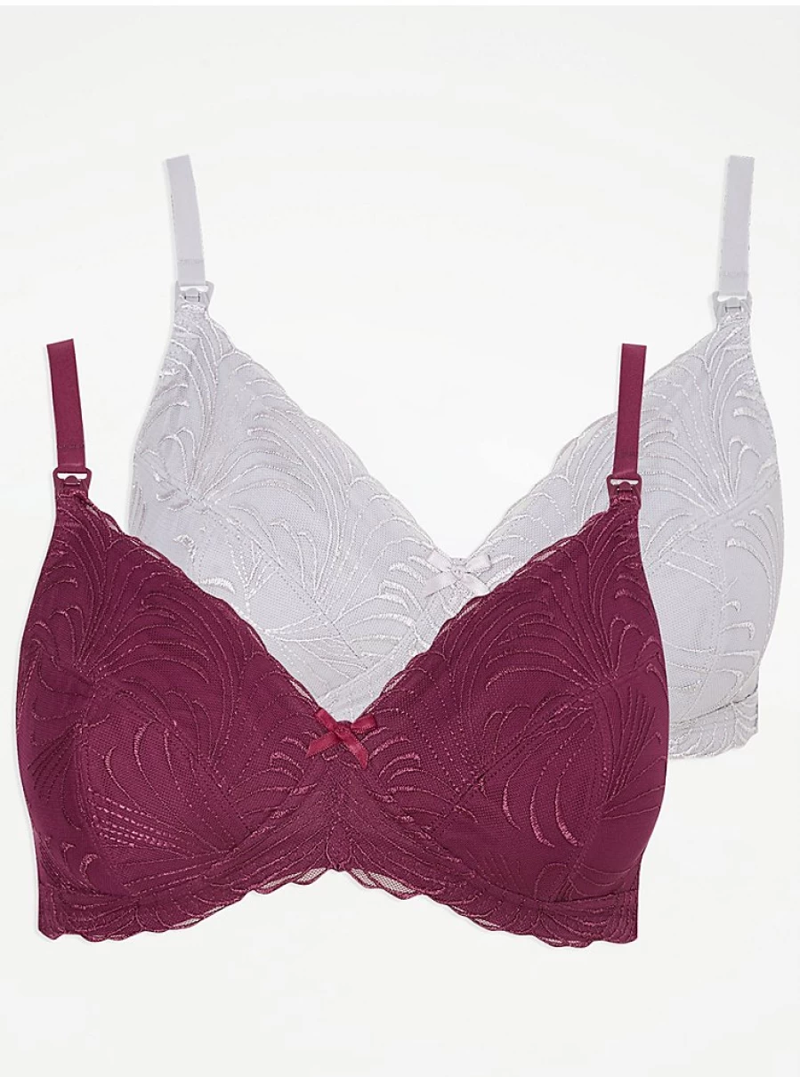 George at Asda Embroidered Maternity Nursing Bra 2 Pack - Soft Non-Padded Breastfeeding Bras for Comfort