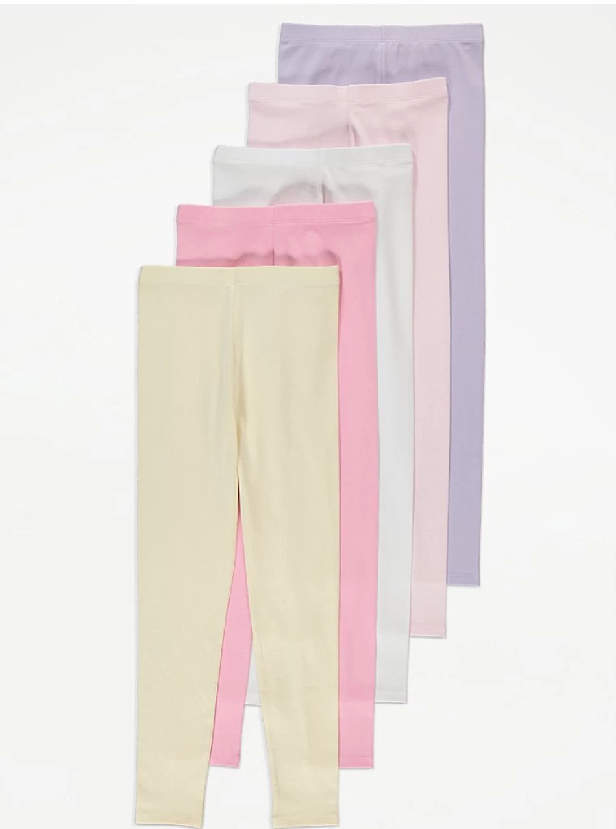 "George at Asda Girls' Pastel Leggings 5-Pack | Soft Comfortable Kids' Leggings"