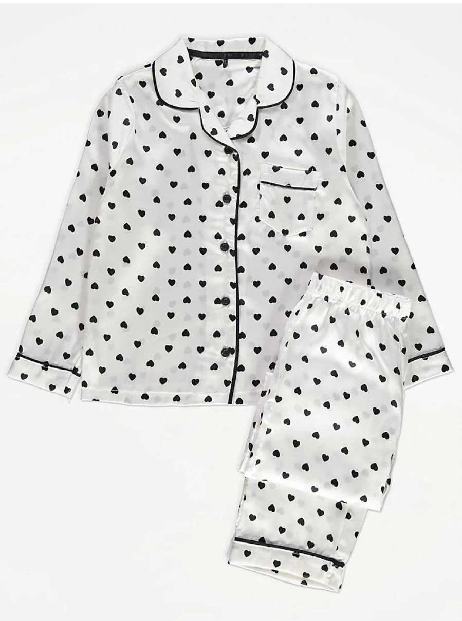 "George at Asda Kids Heart Print Long Sleeve Pyjama Top – Comfortable Sleepwear for Children"