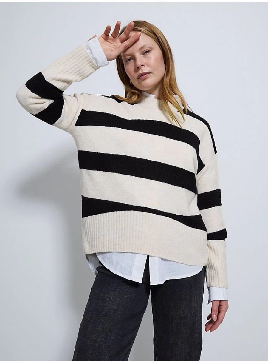 Women's Black Striped Slouchy Knit Jumper | George at Asda Cozy Oversized Sweater