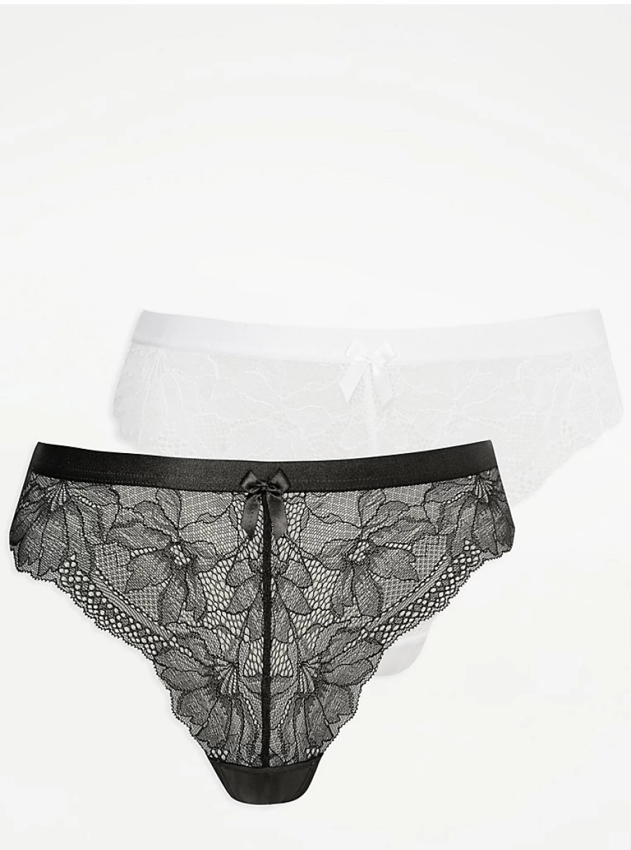 George at Asda Lace High Leg Knickers 2-Pack - Comfortable Women's Lingerie Set