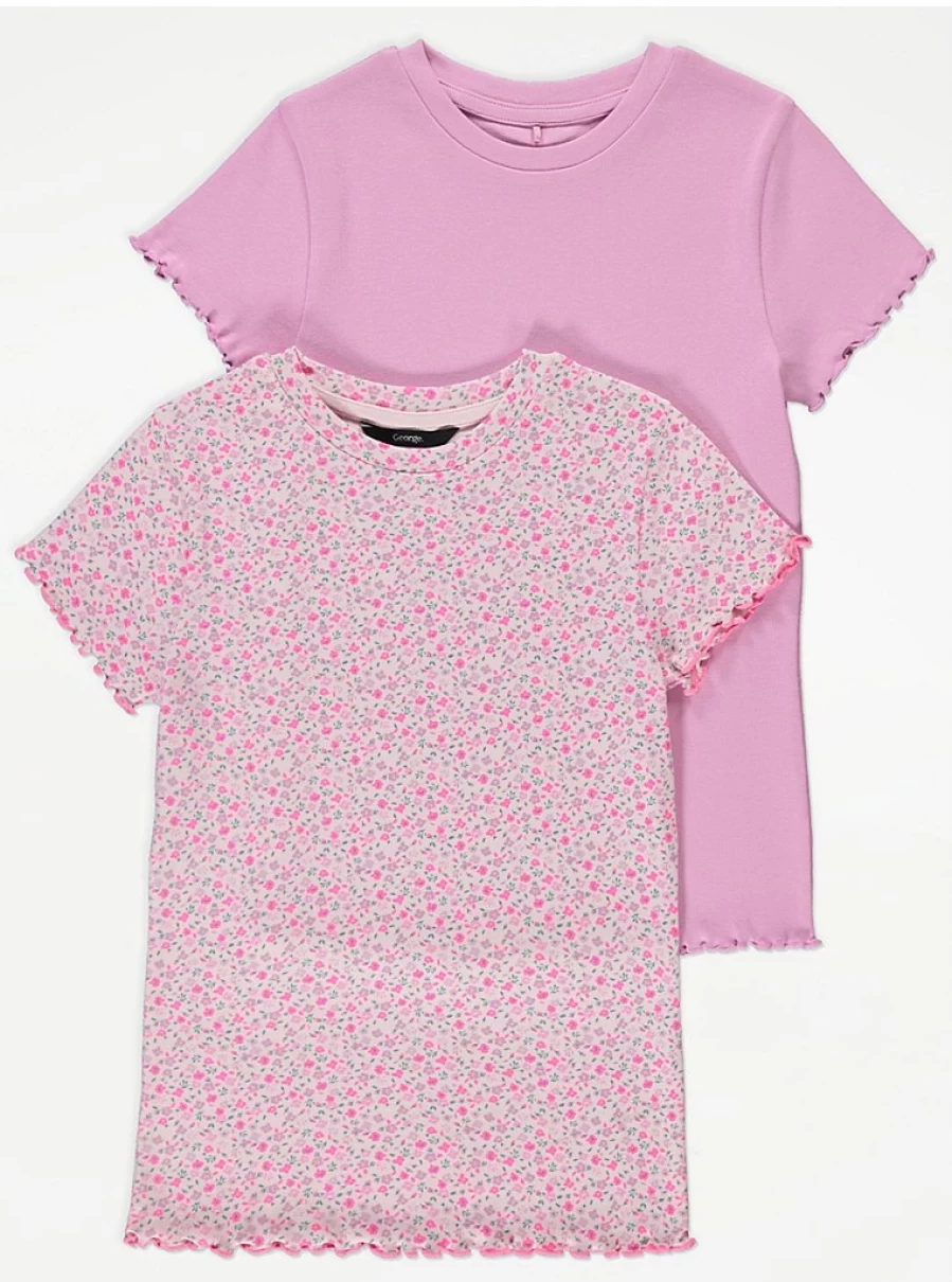 Girls' Pink Bright Ditsy Floral T-Shirts 2 Pack | George at Asda | Kids' Floral Tops