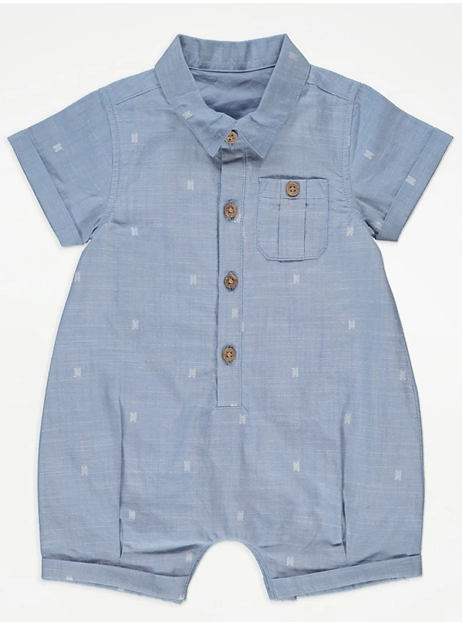 "George at Asda Baby Blue Chambray Romper – Stylish & Comfortable Outfit for Infants"