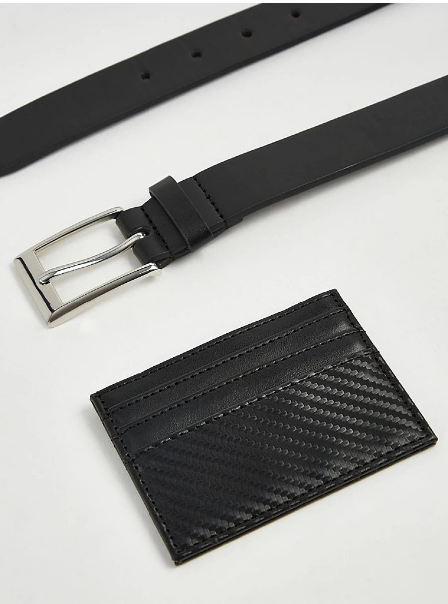 "George at Asda Men's Black Faux Leather Belt & Card Holder Set – Stylish Matching Combo"