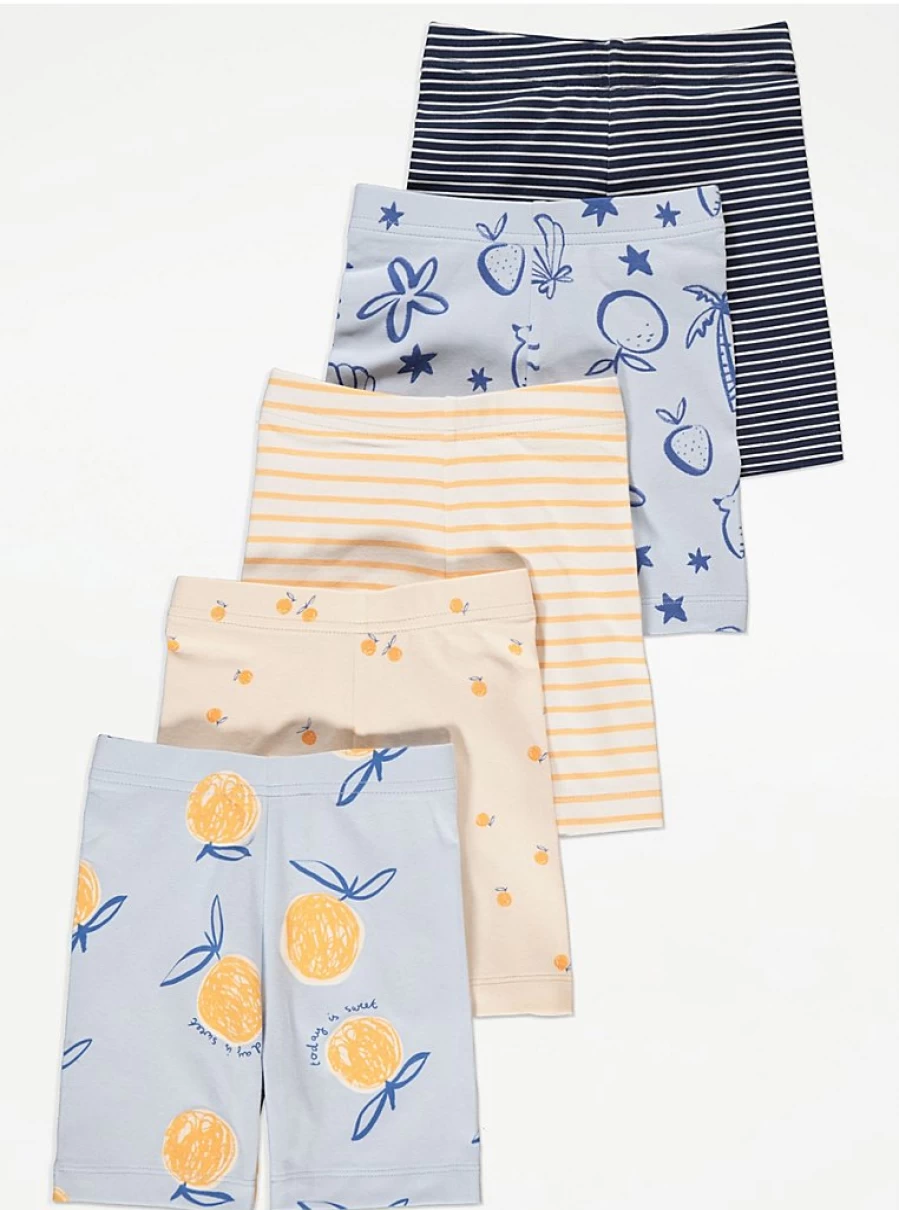 Girls' Orange Fruit Print Cycling Shorts 5-Pack | George at Asda | Comfort & Style for Active Kids