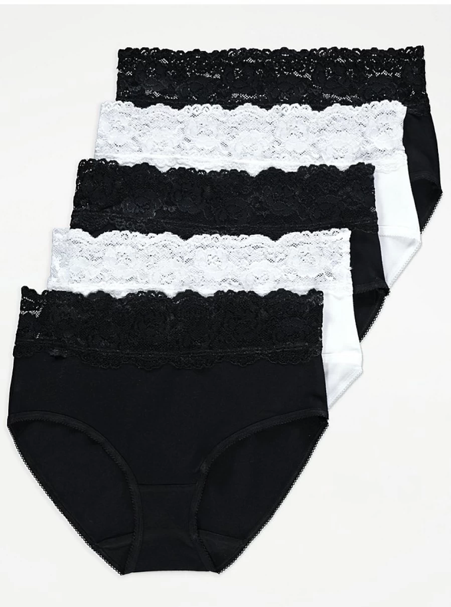 "George at Asda Lace Trim Midi Briefs 5-Pack | Comfortable Lingerie Set Review"