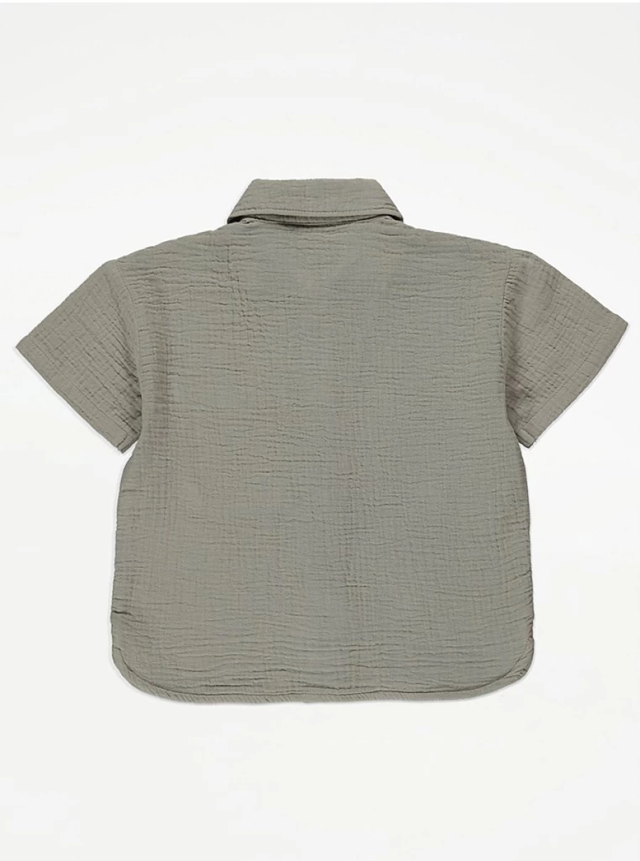 "George at Asda Boys' Khaki Cheesecloth Shirt & Cargo Shorts Outfit – Kids' Summer Casual Set"