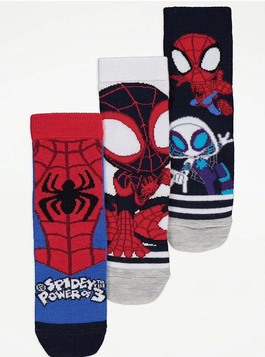 "George at Asda Marvel Spidey and Friends 3-Pack Ankle Socks for Boys"