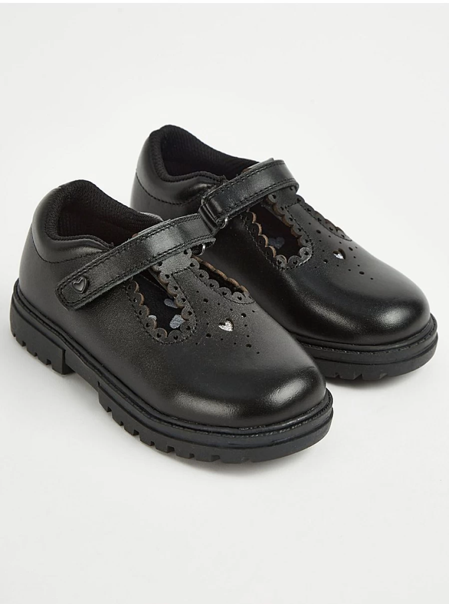 "George at Asda Black Leather T-Bar School Shoes for Kids – Comfortable & Stylish"