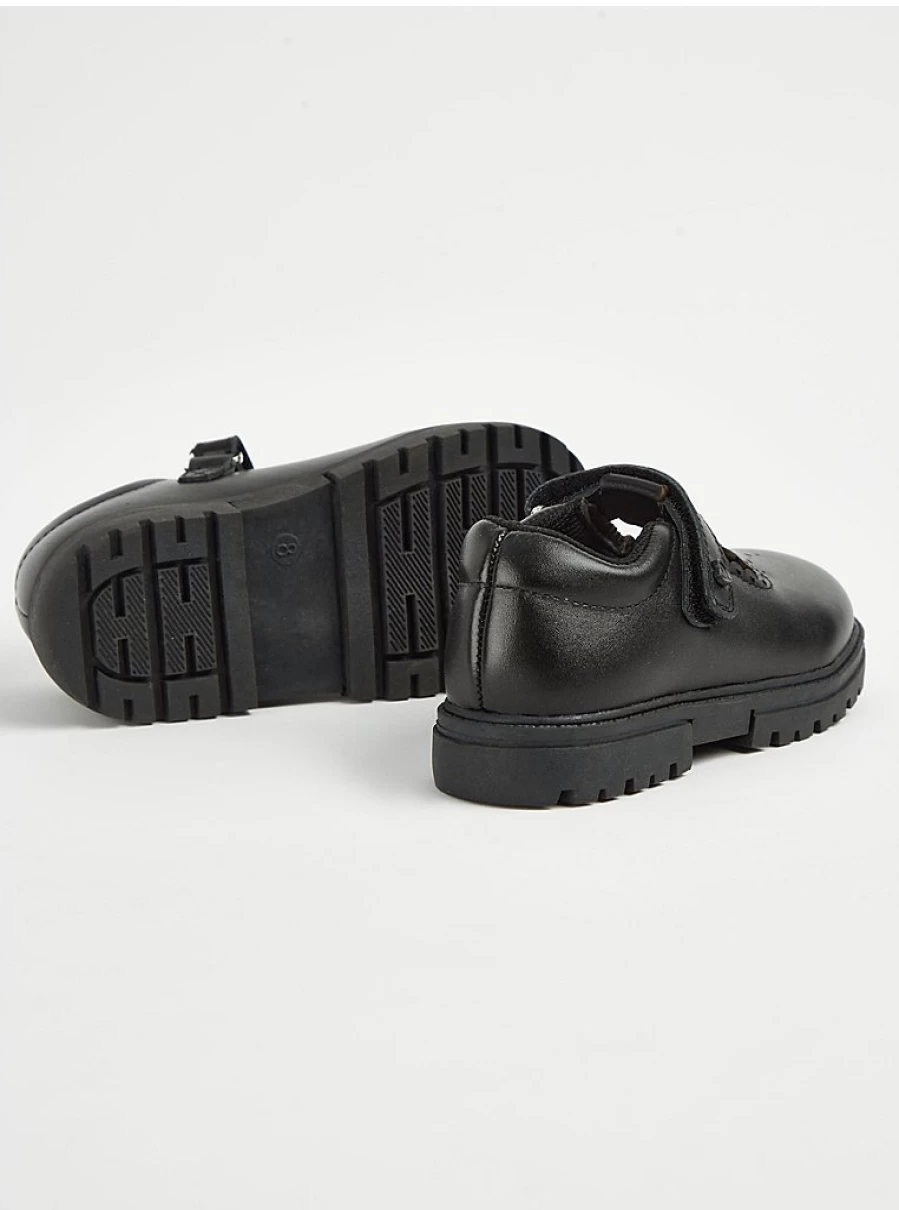 "George at Asda Black Leather T-Bar School Shoes for Kids – Comfortable & Stylish"