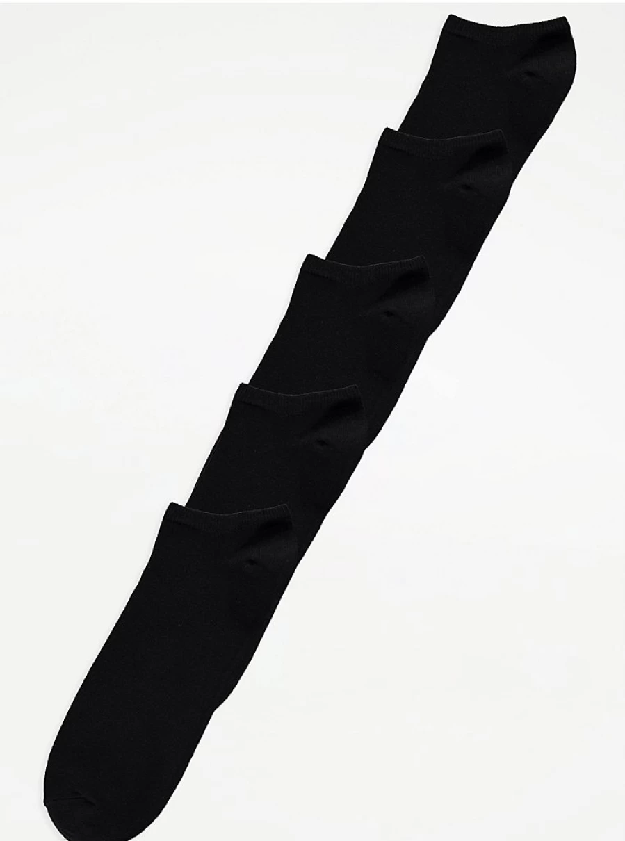 "George at Asda Boys' Black Cotton Rich Trainer Liner Socks 5-Pack | Comfort & Durability"