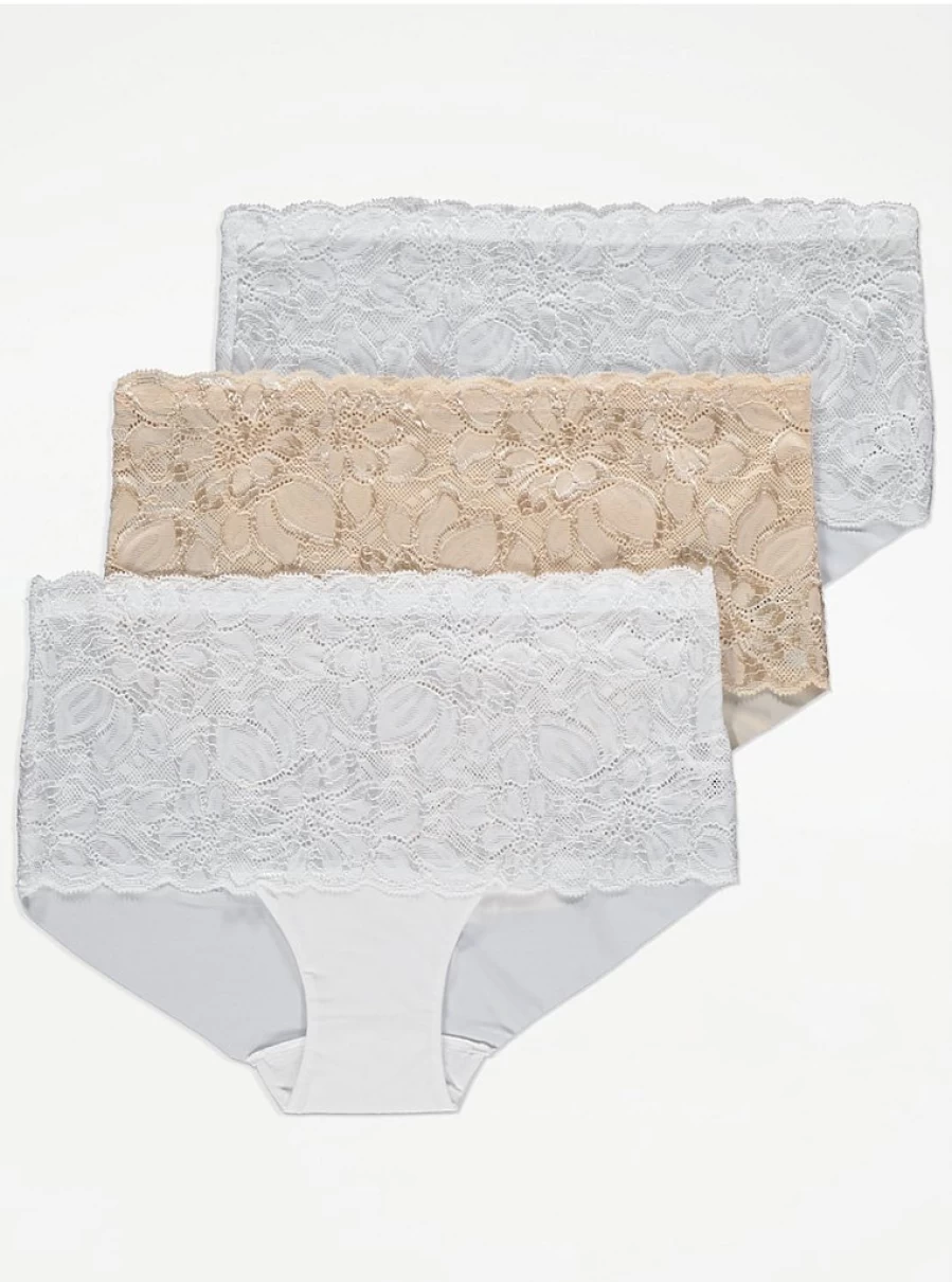 "George at Asda Lace Trim Bandeau Midi Knickers 3-Pack | Women's Lingerie Set | Comfortable & Stylish Underwear"