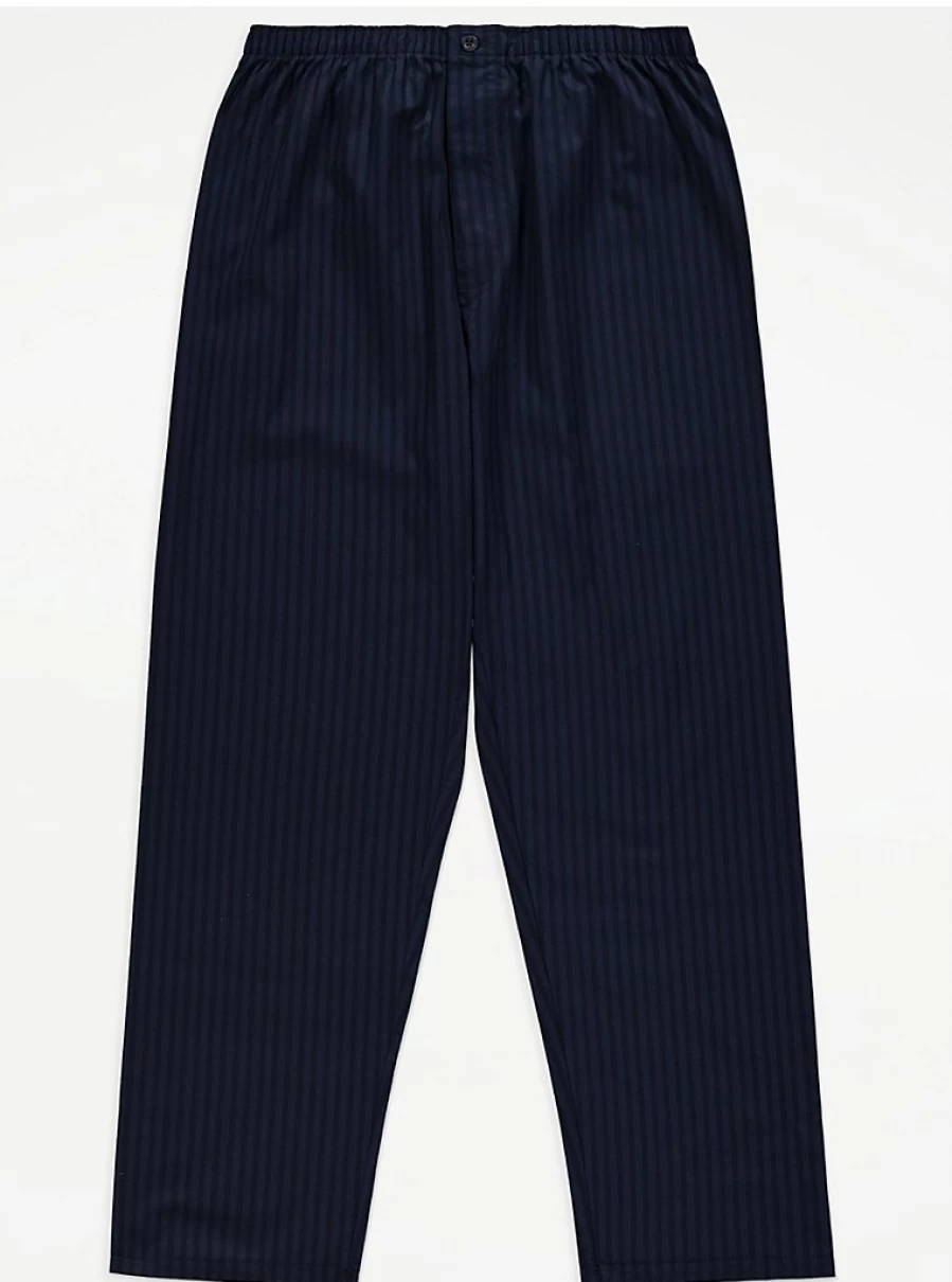 Men's Navy Striped Cotton Shirt Pyjamas | George at Asda Sleepwear Collection