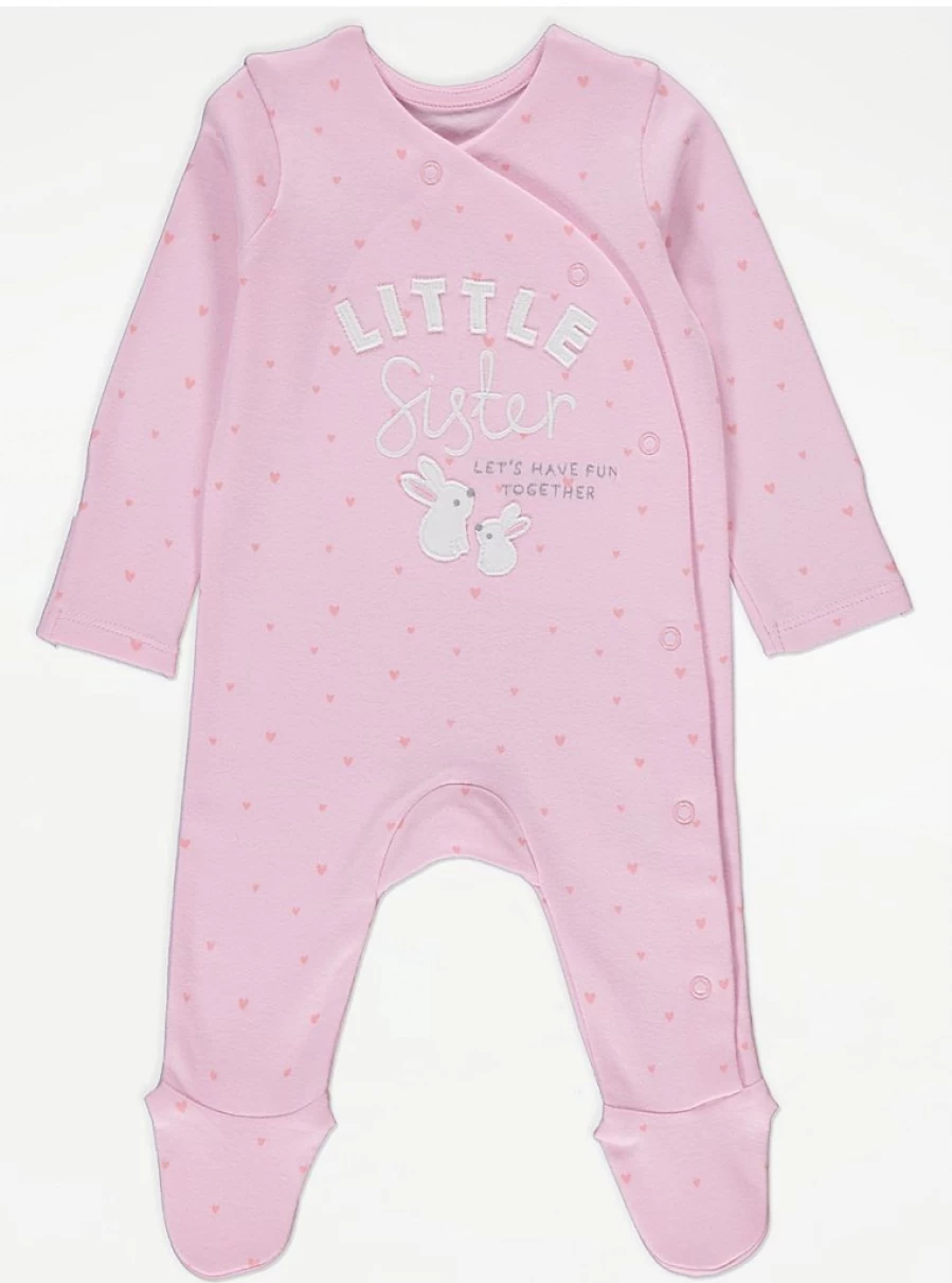 "George at Asda Baby Girls' Pink Heart Bunny Sleepsuit | Cute & Comfortable Pajamas"