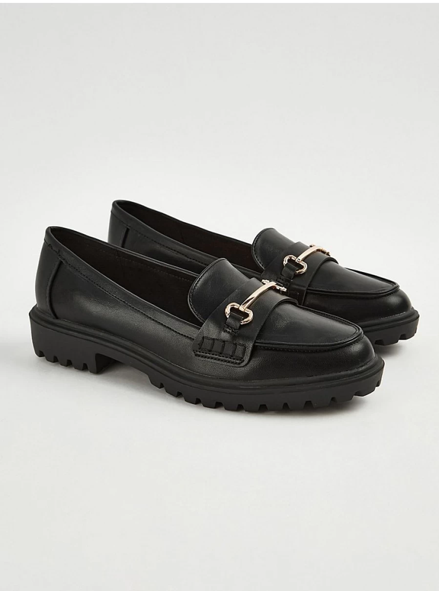 Women's Black Wide Fit Buckle Loafers - Comfortable Slip-On Shoes by George at Asda