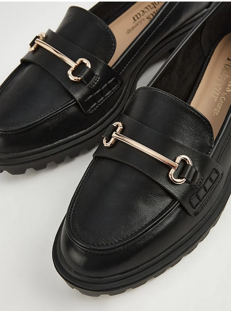 Women's Black Wide Fit Buckle Loafers - Comfortable Slip-On Shoes by George at Asda
