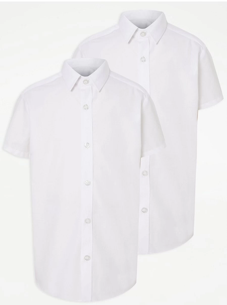 "George at Asda Boys' 2-Pack White Slim Fit Short Sleeve School Shirts"