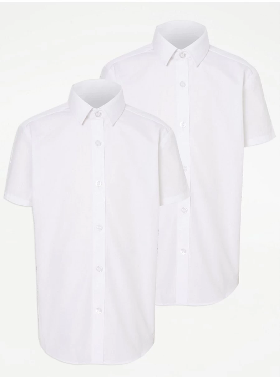 "George at Asda Boys' 2-Pack White Regular Fit Short Sleeve School Shirts"