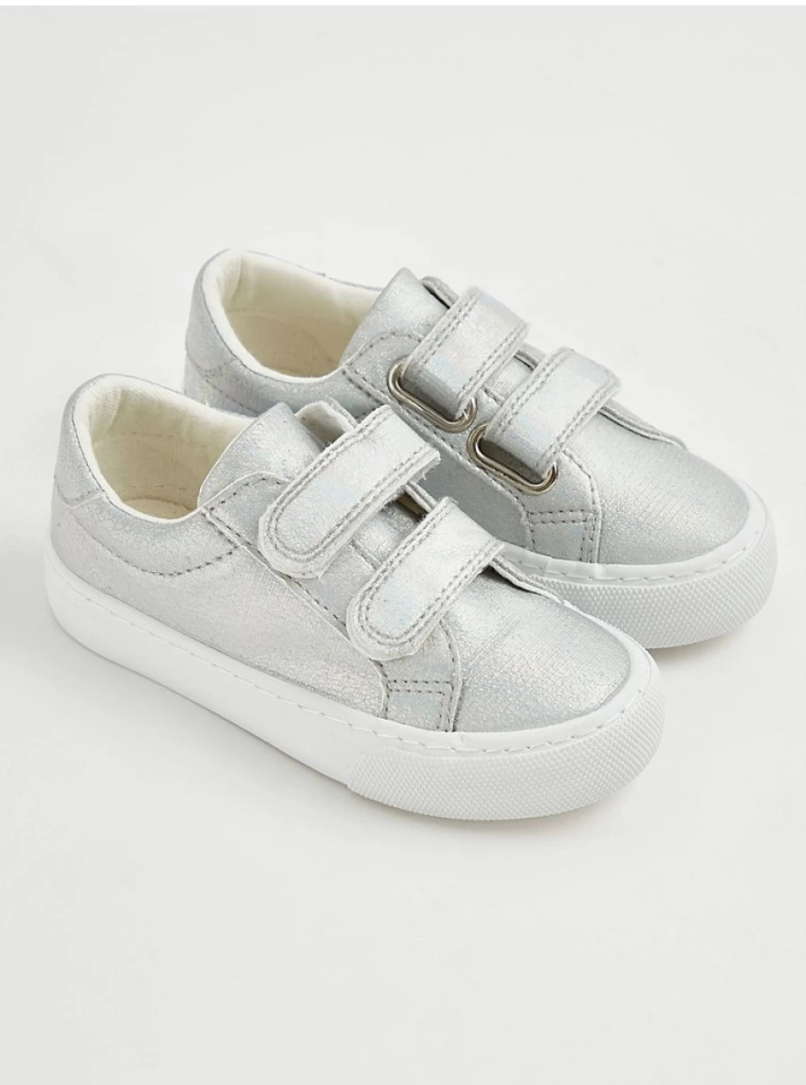 Girls' Silver Shimmer Double Strap Cupsole Trainers | George at Asda | Kids' Lightweight Sneakers