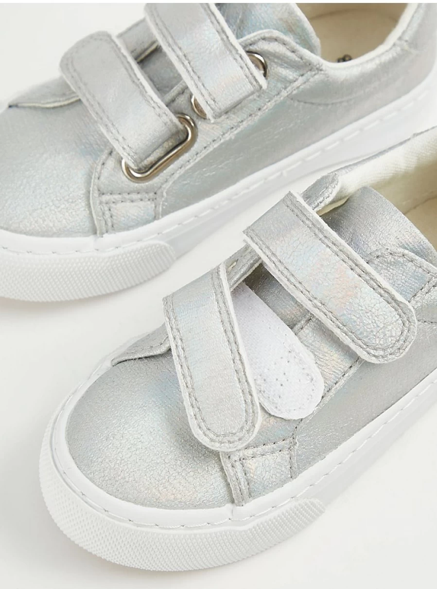 Girls' Silver Shimmer Double Strap Cupsole Trainers | George at Asda | Kids' Lightweight Sneakers