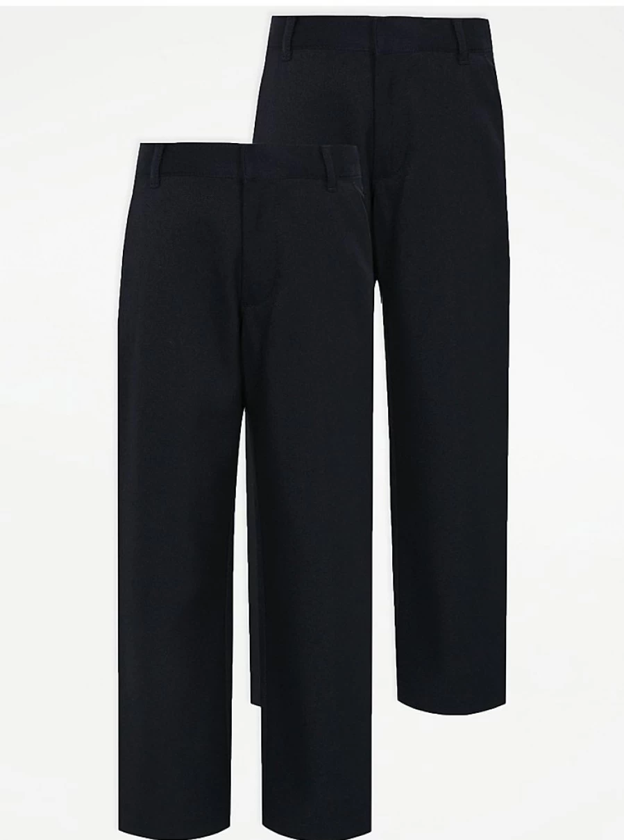 "George at Asda Boys Navy Plus Fit Regular Leg School Trousers 2-Pack – Comfortable & Durable"