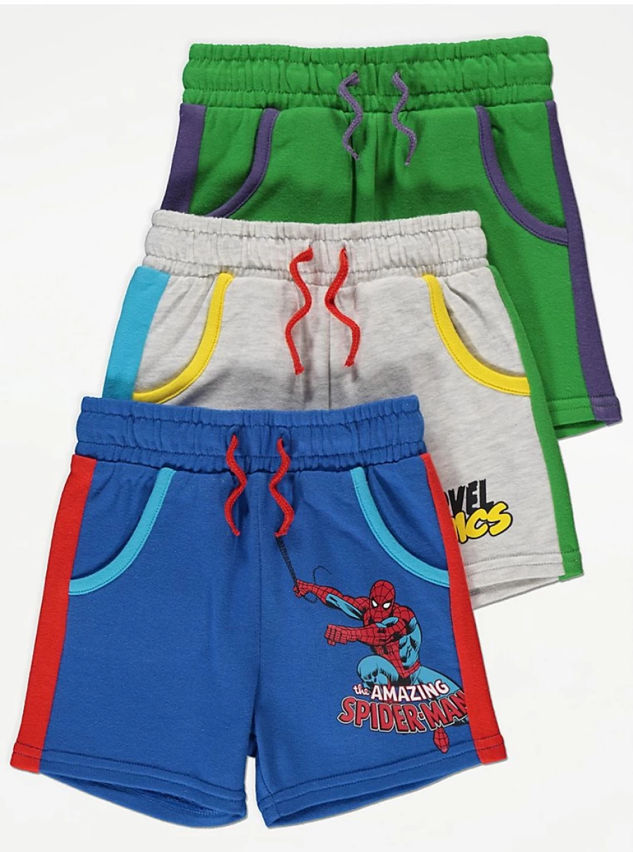 "George at Asda Boys' Marvel Superhero Shorts 3-Pack | Kids' Comic Character Pajama Set"