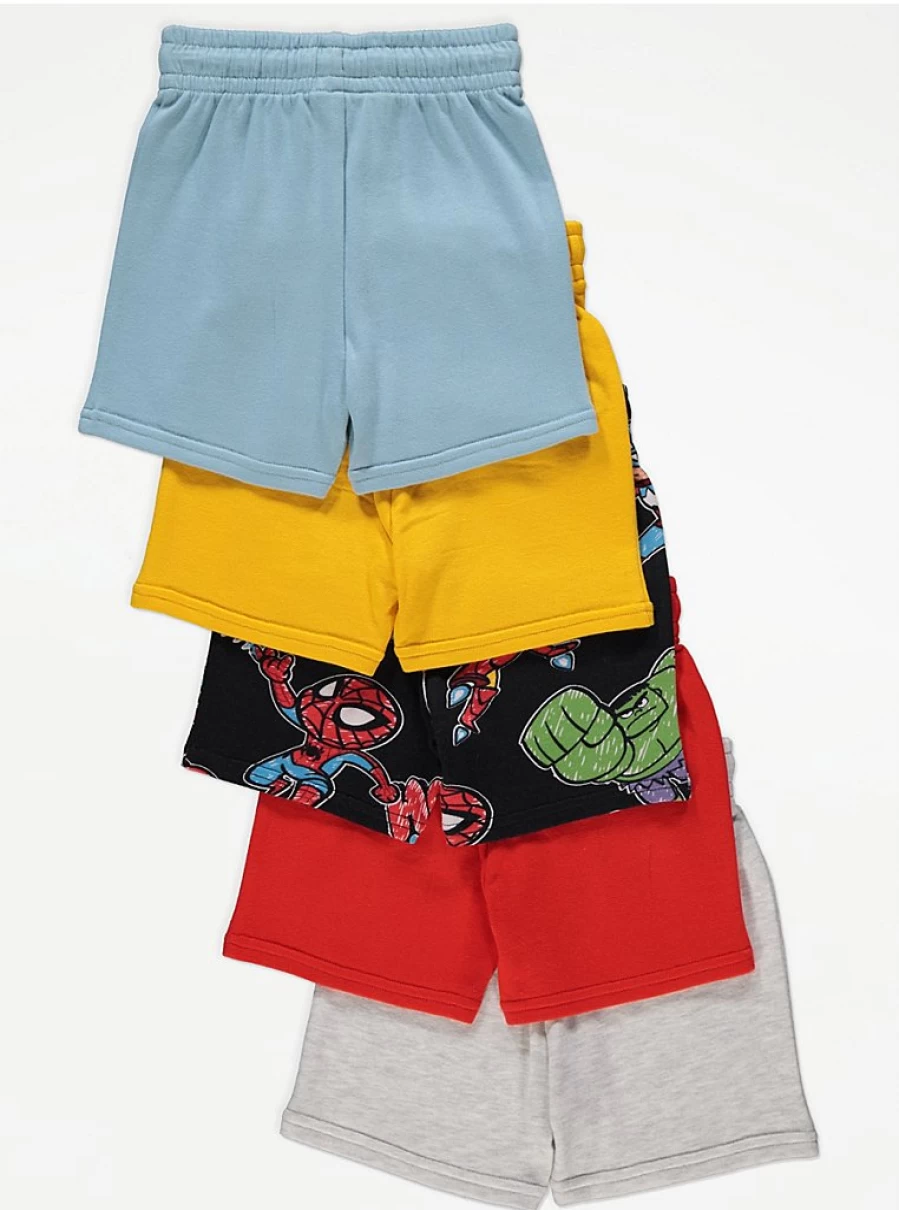Boys' Marvel Superhero 5-Pack Jersey Shorts | George at Asda | Kids' Comfortable Playwear