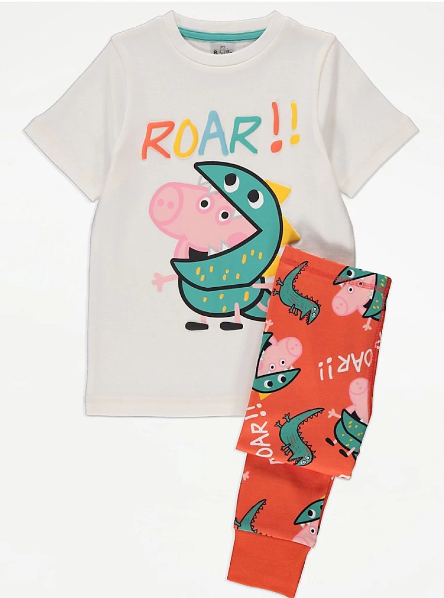"George at Asda Peppa Pig & George Dinosaur Print Kids' Short Sleeve Pyjamas – Comfortable Nightwear for Children"