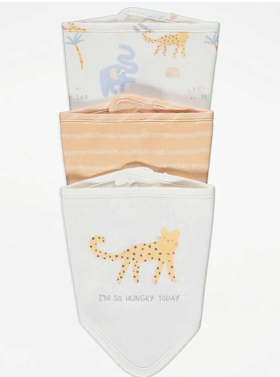 George at Asda Baby Safari Dribble Bibs 3 Pack - Soft, Absorbent & Adorable for Infants