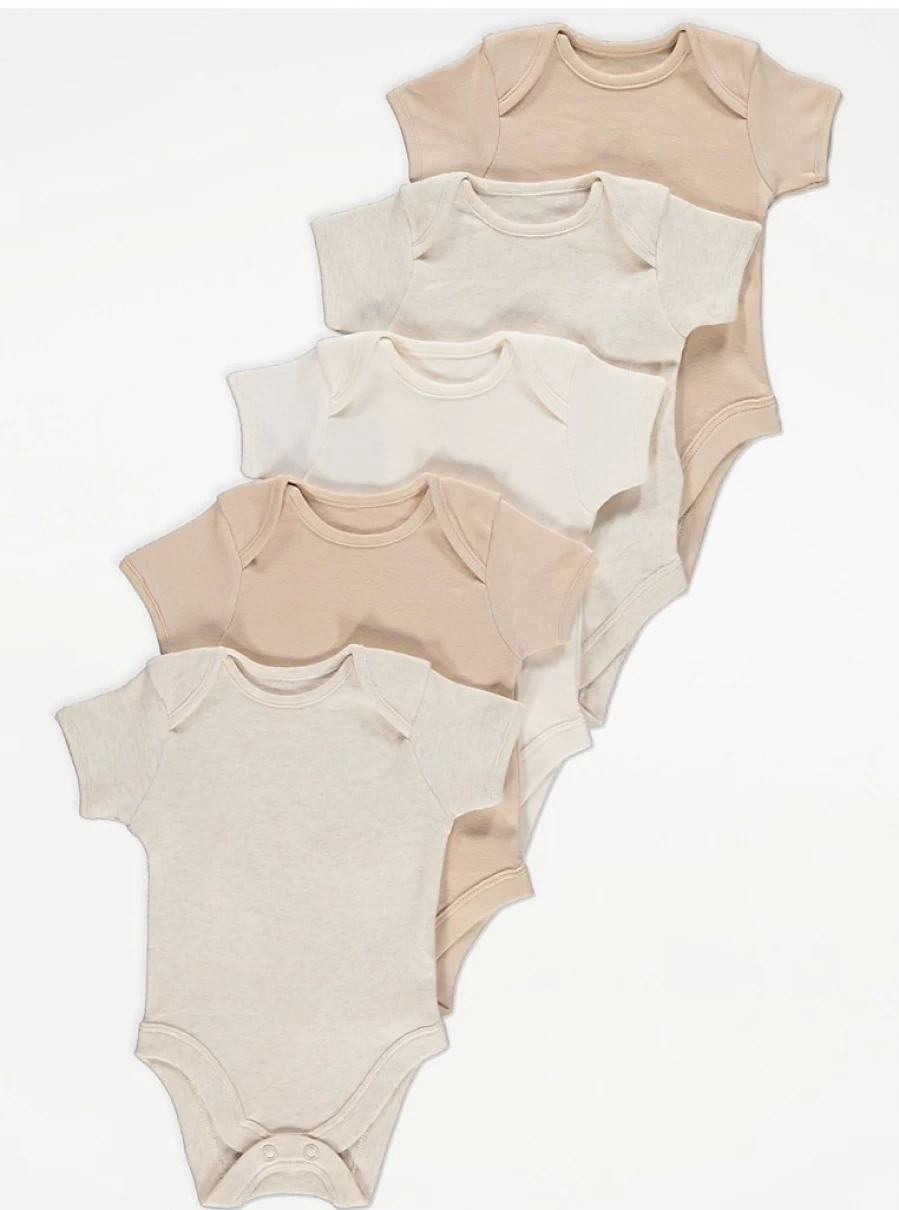 "George at Asda Baby Short Sleeve Bodysuits 5-Pack – Soft Cotton Infant Onesies"