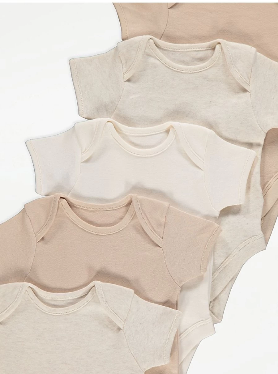 "George at Asda Baby Short Sleeve Bodysuits 5-Pack – Soft Cotton Infant Onesies"