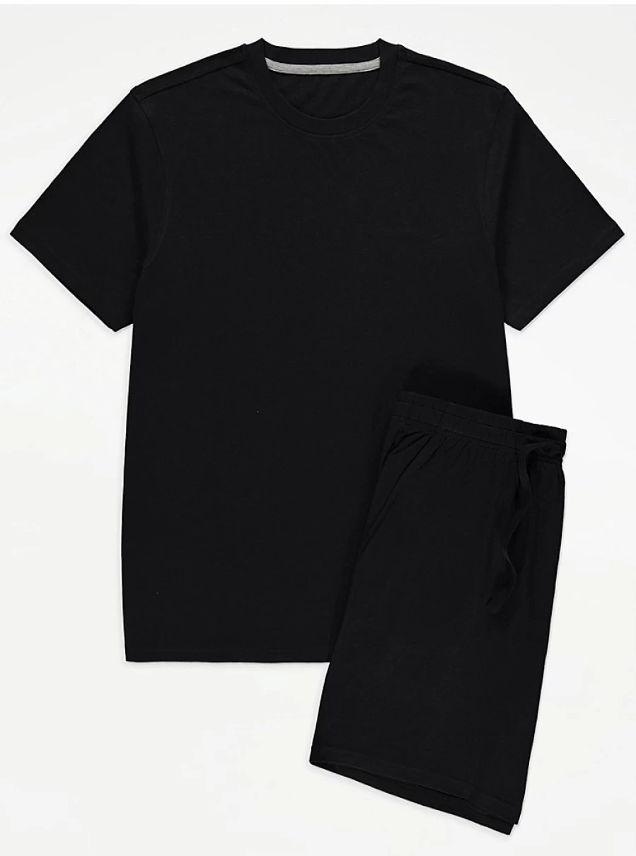 "George at Asda Men's Black Short Sleeve Jersey Pyjamas – Comfort & Style"