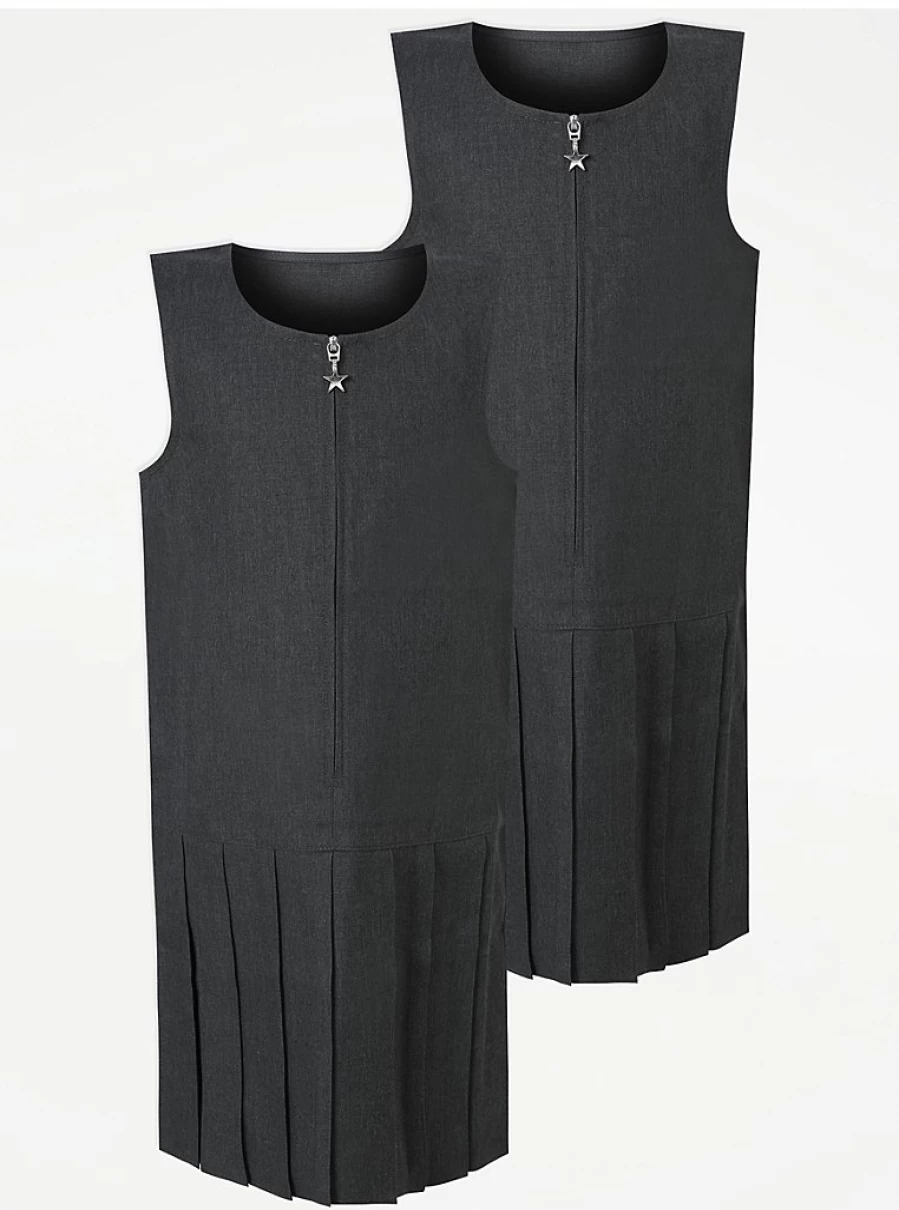 "George at Asda Girls' Grey Drop Waist Pinafore Dress 2-Pack – Plus Size School Uniform"