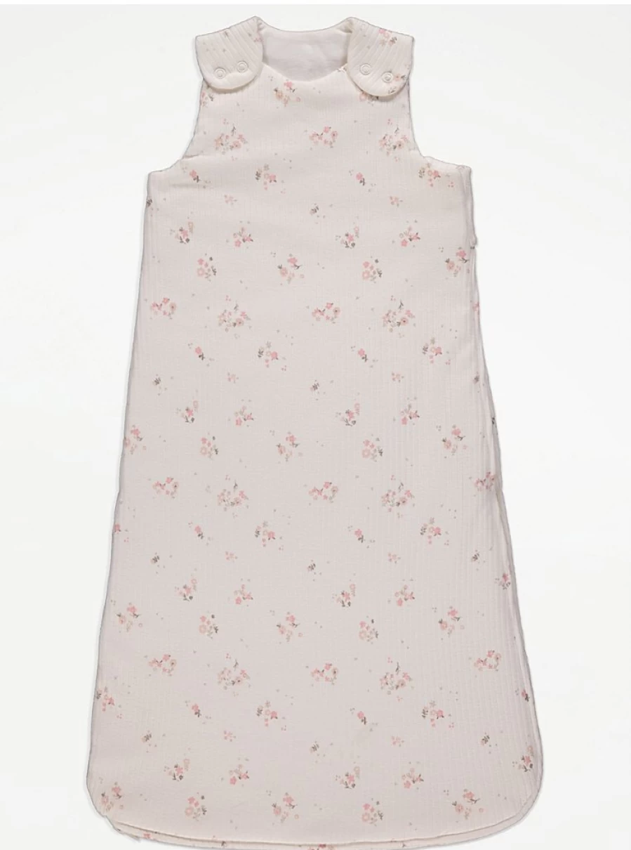 George at Asda Baby White Ribbed Floral Sleep Bag 2.5 Tog - Soft & Comfortable for Infants