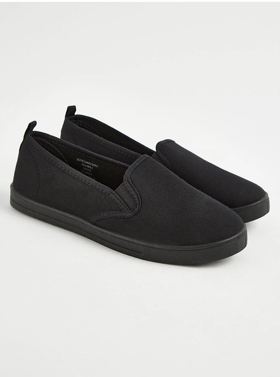 Women's Black Elasticated Canvas Pumps - Comfortable Slip-On Shoes by George at Asda