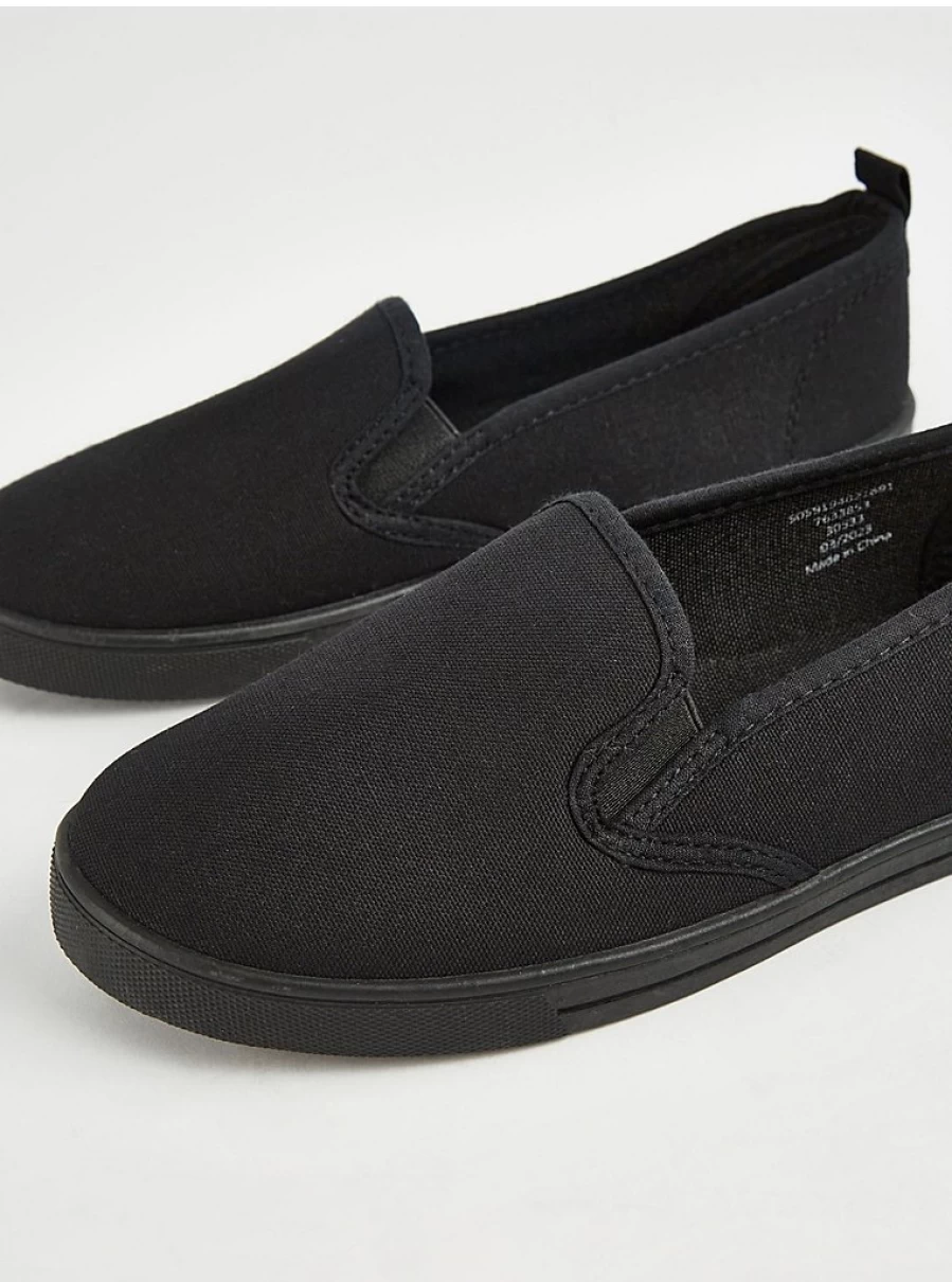 Women's Black Elasticated Canvas Pumps - Comfortable Slip-On Shoes by George at Asda