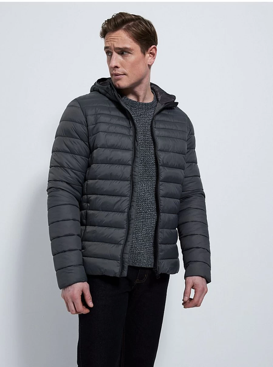 Men's Lightweight Charcoal Hooded Padded Jacket by George at Asda