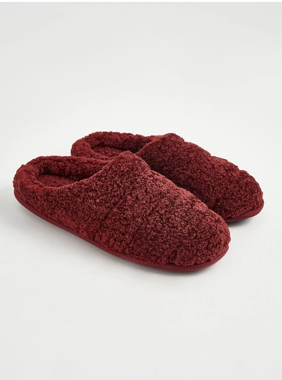 Men's Burgundy Borg Mule Slippers by George at Asda | Comfortable & Stylish House Shoes