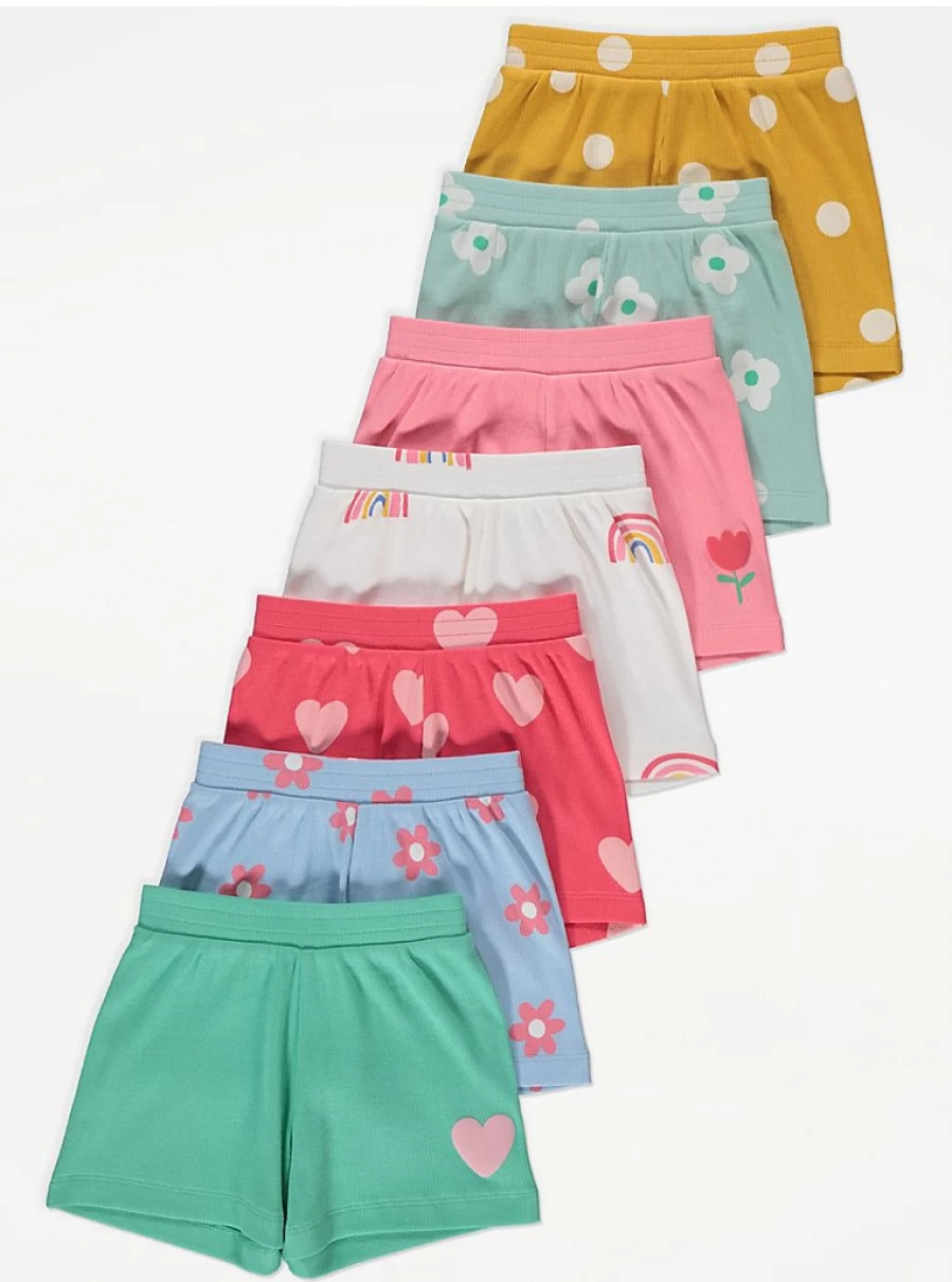 "George at Asda Girls' Bright Heart Flower Shorts 7-Pack | Kids' Clothing Review"